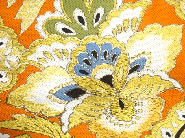  アンティーク　花更紗模様織り出し袋帯（材料）